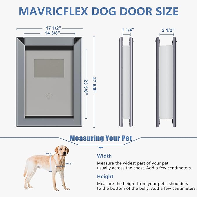 MAVRICFLEX Heavy Duty XL Dog Door with Double Sliding Lock Panels, Energy Efficient Aluminum Doggie Door, Magnetic Double Flaps Dog Door for Dogs Up to 220LBS, Extra-Large, Dark Gray
