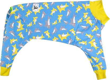 Dog Pajamas Jumpsuit for Medium Large Dogs,Lightweight Dog Pjs Clothes Apparel Onesies,Shirt for Large Size Dogs After Surgery, Full Belly (30 (Chest 29.92 in | Backlength 19.69 in), Blue Dinosaur)