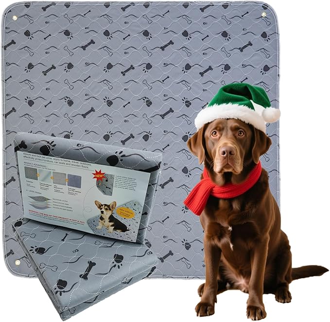 Washable Dog Pee Pad, Gray, Pack of 2, Waterproof Bed Pads, Puppy Training, Reusable Pet Training Mat