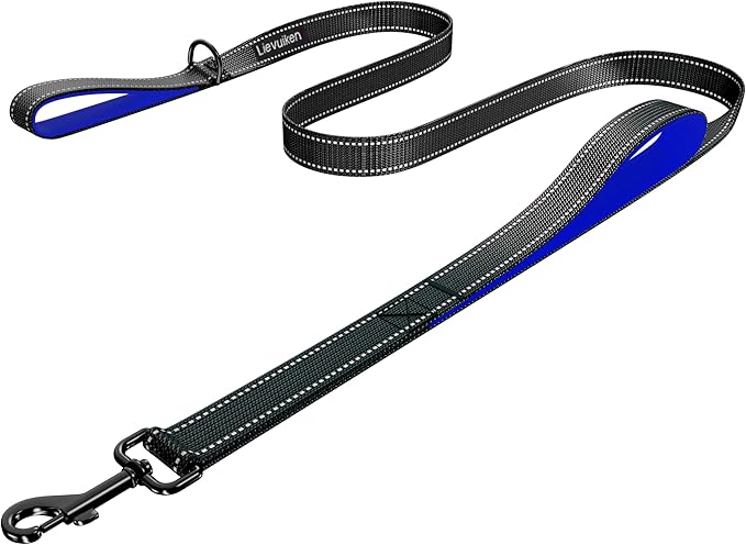 Dog Leash 5ft Long, Double Handle Dog Leash for Safety Control Training, Heavy Duty Dog Leads with Traffic Padded Handles, Reflective Leashes for Small Medium Large Dogs(5ft, Black Blue)