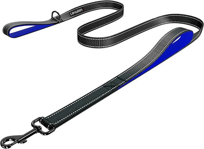 Dog Leash 4ft Long, Double Handle Dog Leash for Safety Control Training, Heavy Duty Dog Leads with Traffic Padded Handles, Reflective Leashes for Small Medium Large Dogs(4ft, Black Blue)