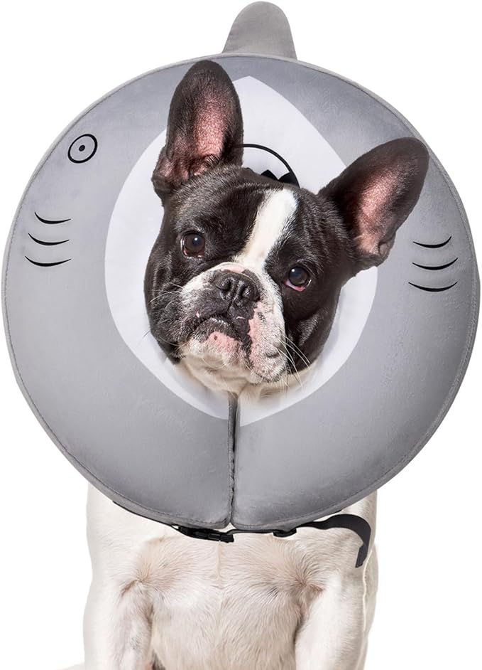 Dog Cone Inflatable Widen Dog Neck Donut Collar, Soft Cone Alternative After Surgery for Large Medium Small Dogs to Stop Licking, Shark, Medium