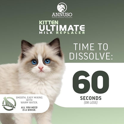 ANNUSO Kitten Ultimate Milk Replacer, 12oz - 40% Protein & 28% Fat - Enhanced with Goat Milk Proteins, Advanced Probiotics – Supports Kitty Immunity & Digestion, Easy-Mix Powder