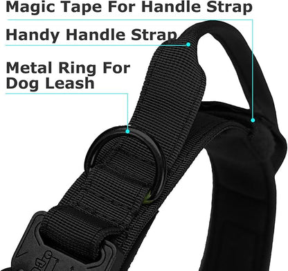 Dog Tactical Collar Military Dog Training Collar Control Handle and Heavy Metal Buckle for Medimum Large Dog Training Behavior Aids Black L