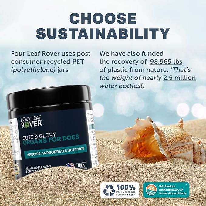 Four Leaf Rover Guts & Glory - Freeze Dried Organs for Dogs - with 100% Grass-Fed New Zealand Beef - Rich in Minerals - Veterinarian Formulated - 30 Large Dog Servings
