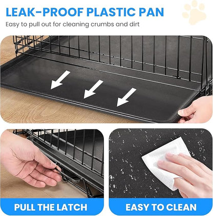 Simple Deluxe 24-Inch Small Dog Crate with Divider, Double Door Folding Metal Wire Cage with Leak-Proof Plastic Tray, Portable Pet Kennel for Indoor, Outdoor, and Travel