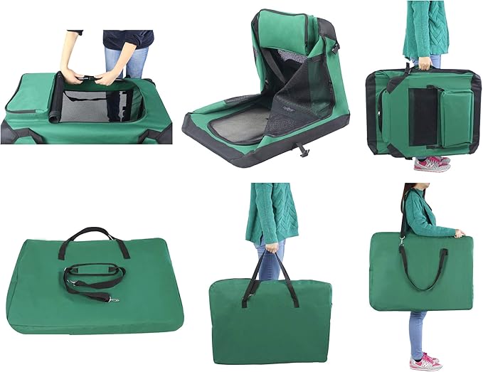 EliteField 3-Door Folding Soft Dog Crate with Carrying Bag and Fleece Bed (2 Year Warranty), Indoor & Outdoor Pet Home (30" L x 21" W x 24" H, Green)