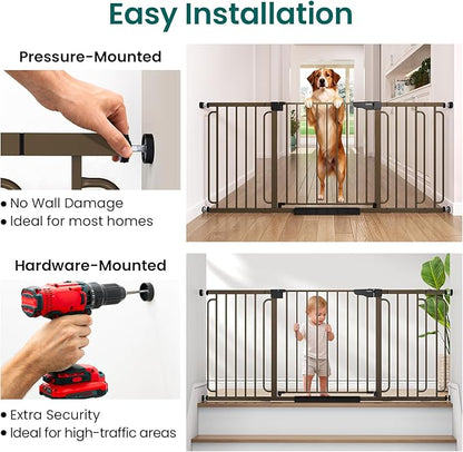 Cumbor Extra Wide Baby Gate, 36.6-69" Walk-Through Dog Gate for Stairs, Doorways & Hallways, 30.5“ Tall, Auto-Close & Dual-Swing Safety Child Gate Indoor, Easy Install Pressure-Mounted Pet Gate, Brown