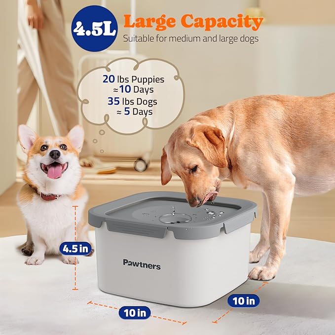 Pawtners Dog Water Bowl No Spill, 152oz/4.5L Stainless Steel Dog Floating Bowl, Slow Water Bowl for Dog with Filter, Non-Slip Base, No Splash Water Bowl for Medium Large Messy Drinkers White