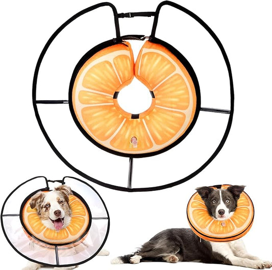 KOOLTAIL Inflatable Dog Cone Collar, Soft Donut E Collar for Dogs After Surgery to Stop Licking Enhanced Alternative, Blow Up Pet Neck Pillow Recovery Adjustable Cone for Dog Cat,Orange M