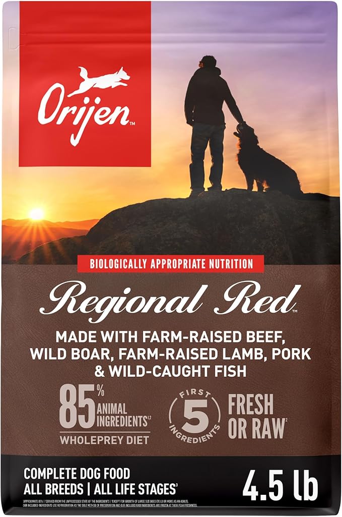 ORIJEN Grain Free Poultry Free High Protein Dry Dog Food Regional Red Recipe 4.5lb Bag