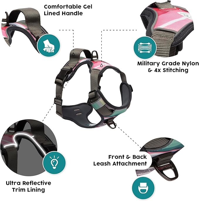 Embark Adventure Large Dog Harness – No-Pull, Reflective Trim, Military-Grade Nylon, Front Clip with Gel-Lined Handle, Soft & Padded, Suitable for All Breeds
