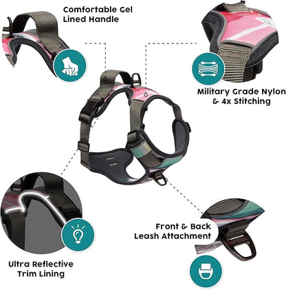 Embark Adventure Large Dog Harness – No-Pull, Reflective Trim, Military-Grade Nylon, Front Clip with Gel-Lined Handle, Soft & Padded, Suitable for All Breeds