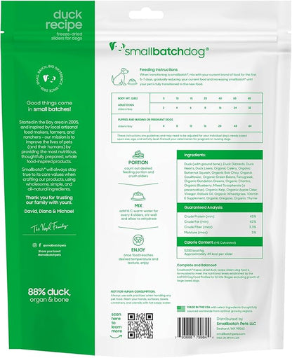 smallbatch Pets Freeze Dried Raw Dog Food, Duck Recipe, 25 oz, Organic High Protein Dog Food, Grain Free, Made in the USA, Humanely Raised Meat, Single Protein, for Picky Eaters, Hydrate & Serve