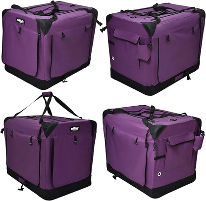 EliteField 4-Door Folding Soft Dog Crate with Curtains, Carrying Bag and Fleece Bed (2 Year Warranty), Indoor & Outdoor Pet Home (36" L x 24" W x 28" H, Purple+4 Door Curtains)