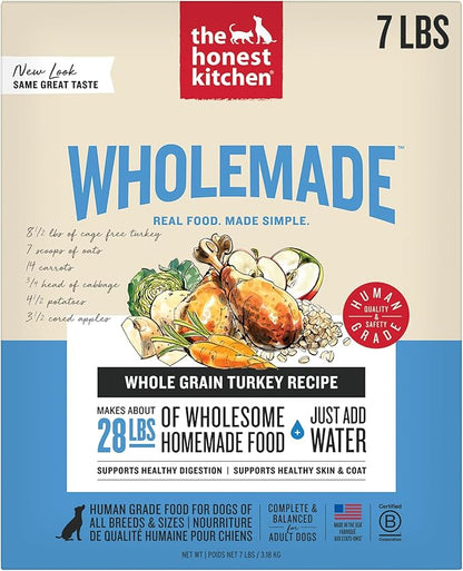 The Honest Kitchen Human Grade Wholemade™ Dehydrated Dog Food, Whole Grain Dog Food, Turkey, 7 lb (Makes 28lbs)