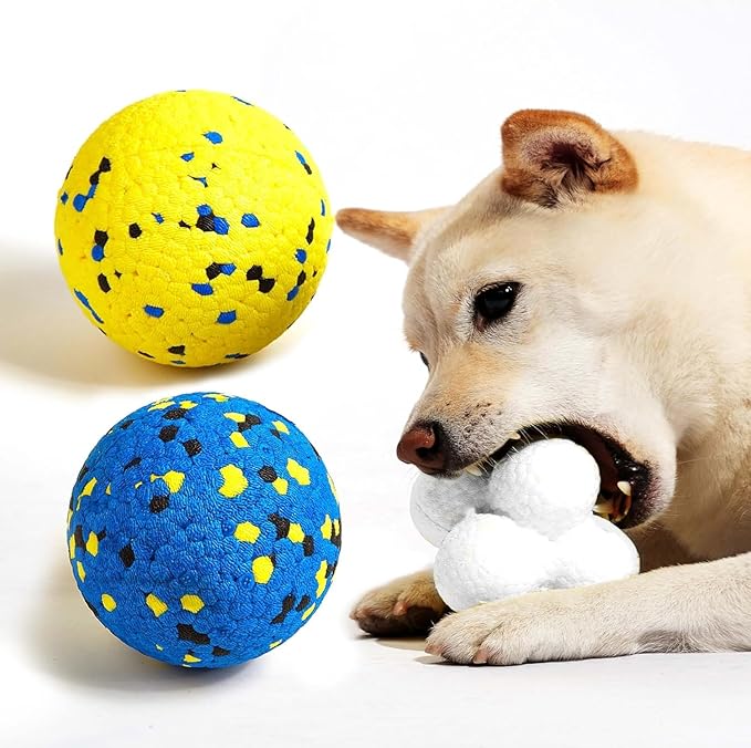 Kimee 3.9'' Dog Balls Tennis Ball for Aggressive Chewers, Atom Teething Balls Dog Chew Toys for Large Medium Small Dogs and Puppies, 3 Pack