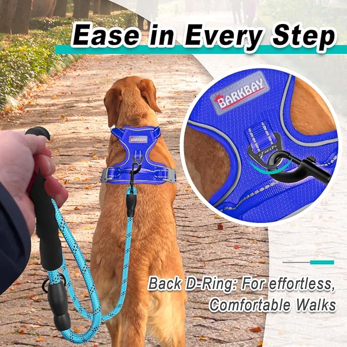BARKBAY Dog Harness No Pull Mesh for Medium Dogs - Adjustable, Reflective, Comfortable, No Choke, Heavy-Duty - Perfect for Outdoor Training, Walking, and Hiking-Strong&Durable- M & Sapphire Blue Mesh