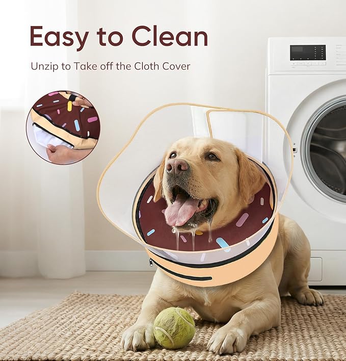 Supet Raised Inflatable Dog Cone After Surgery - Adjustable Recovery Donut Collar with Removable Shield to Stop Licking Wounds & Protect Stitches - Soft Dog Cone Alternative for Medium Dogs (Brown,M)