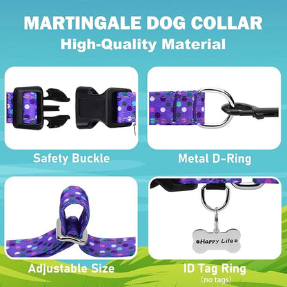 Reflective Martingale Collar for Dogs with Quick Release Buckle Cute No Pull Training Dog Collars (Purple Polka Dot, Medium)