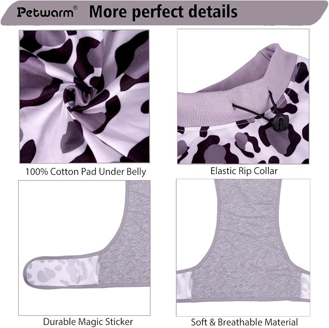 PetWarm Dog Spay Recovery Suit, Dog Cone Alternative After Surgery, Prevents Licking, Machine Washable, Fashionable and Protective, Lightweight and Breathable, Leopard Pattern, White, S
