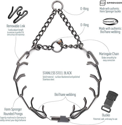 Herm Sprenger Black Stainless Steel Dog Collar with Quick Release ClicLock Buckle O-Ring Biothane Insert Training Collar Made in Germany (Black, 23in x 3.2mm(Neck Size up to19-20in))