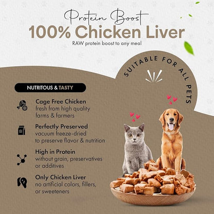 Chicken Liver Dog Treats | Freeze Dried Liver Treats for Dogs, 100% Human Grade, Single Ingredient | Grain-Free Kitten Treats, High Protein | No Additives or Preservatives | Tested in USA | 1.7 oz