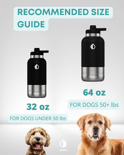 Dog Water Bottle, Insulated Dog Travel Water Bottle, Stainless Steel Pet Water Bottle Dispenser Portable Food and Water Bowl for Dogs with Carrying Case for Walking Dog Canteen Travel Kit