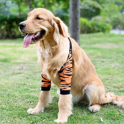 HDKUW Dog Elbow Protector, Dog Front Leg Recovery Sleeve for Prevent Licking Wound, Elbow Sleeves with Mesh Pad for Medium Large Dogs Tiger XL