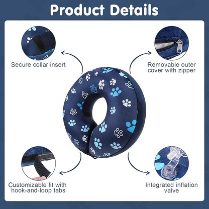 BEAUTYZOO Inflatable Dog Cone Collar, Recovery Dog Cone After Surgery, Adjustable Blow up Dogs Donut Collar, Pet Recovery Collar for Dogs,Navy Blue XL