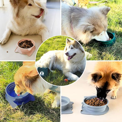 RUNROLE 2-in-1 Collapsible Silicone Dog Travel Bowls Detachable Pet Food and Water Bowl Set Portable Dog Bowls Pop Up Cat Feeding Watering Dishes，20OZ+27OZ (Slate Blue)