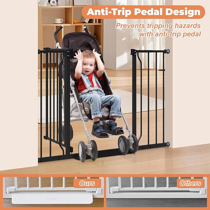 29"-45" Baby Gate for Stairs, Auto Close Stroller Friendly Dog Gate Indoor for Doorways, Pressure Mounted Baby Gate, Easy Walk Through Gate for Children & Pets, Black