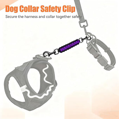 Dog Collar Safety Clip, Collar Companion, Handmade Backup Safety Strap, Double-Ended Clip Leash Connector, Suitable for Dog Harnesses, Prong, Pinch Collars (Black Purple + Black Blue, 2 Pack)