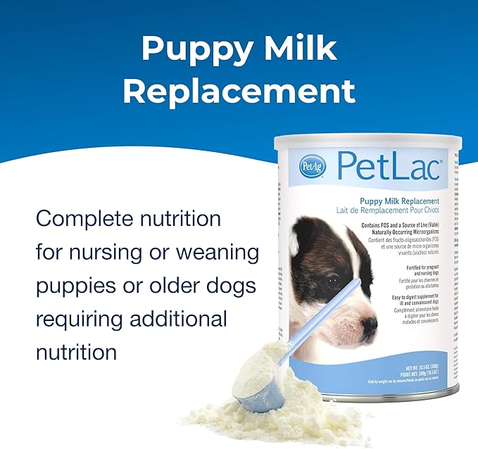 Pet-Ag PetLac Powder for Puppies - 10.5 oz, Pack of 4 - Puppy Milk Replacement Powder for Puppies Newborn to Six Weeks Old - Easy to Digest