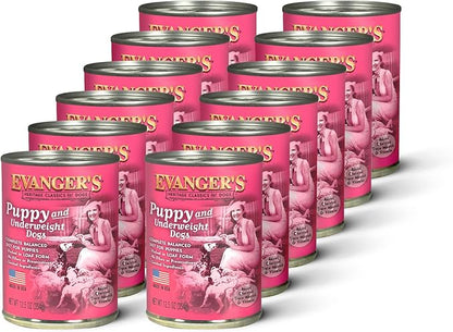 Evanger's Heritage Classic Puppy Food – 12 Count, 12.5 oz Each – Tasty Meat-Based Formula for Puppies & Underweight Dogs – Added Vitamins & Chelated Trace Minerals – Grain & Gluten Free