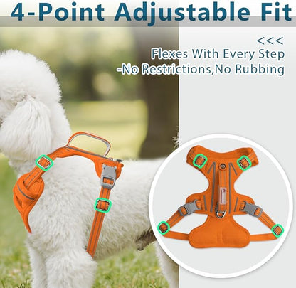 BARKBAY Dog Harness No Pull with ID Tag Pocket - Heavy Duty, Reflective, Easy Control for Large Dogs(Orange,S)