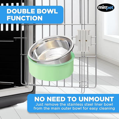 Mirapet's Dog Water Bowl & Cat Food Bowl Set of 2 - Multipurpose Pet Bowl Set - Premium Quality Cat Water Bowl Made for The Perfect Feeding Experience - No-Spill Dog Bowl for Crate (Small, Green)