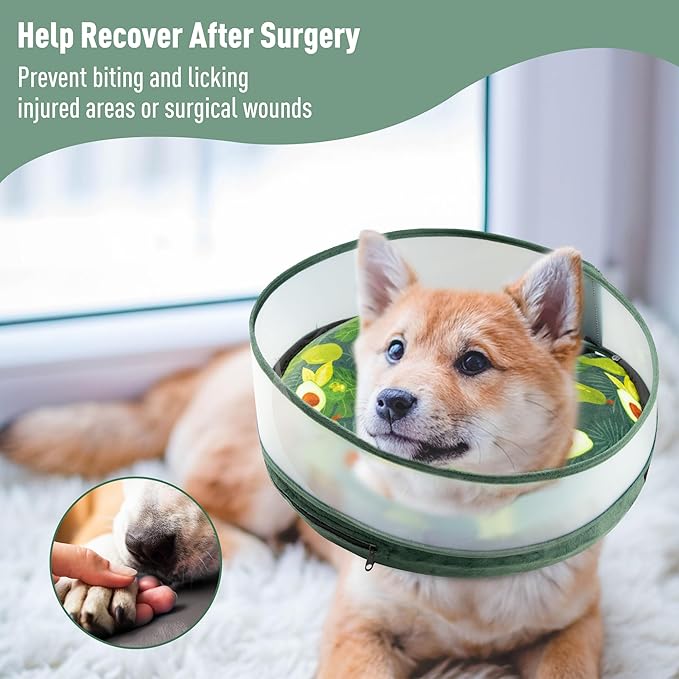 Inflatable Dog Cone, Soft Dog Cone Collar After Surgery for Alternative with Enhanced Anti-Licking Guard Shield Adjustable Detachable, Elizabethan Collar (L, Avocado)
