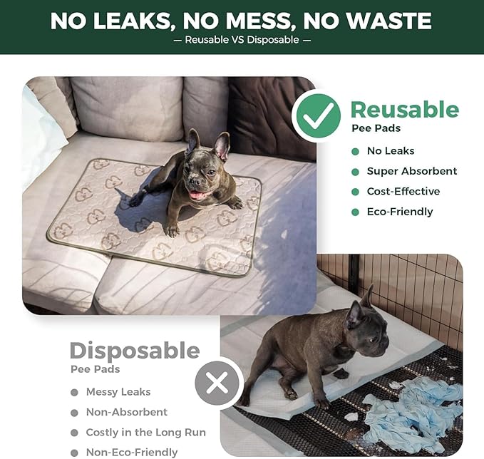 FXW Washable Pee Pads for Dogs, Puppy Pads with Super Absorbent, Specifically Designed for 48inch Cages, 29" x 47" Rectangle, Khaki, 2 Packs