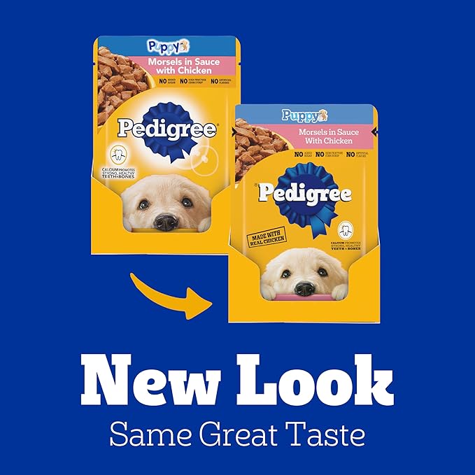 Pedigree Puppy Food Morsels in Sauce, Wet Dog Food Pouches, Chicken Flavor, 3.5 oz. Pouches, 16 Count