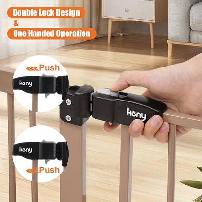 keny 29"-55" Extra Wide Baby Gate, Pressure Mounted No Drilling Dog Gate for Stairs Doorways, Easy Walk Through Safety Gate for Babies or Pets, 30" Tall, Brown