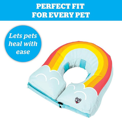 Rainbow Inflatable Dog Recovery Collar, Comfortable Cone Replacement for Pet Surgery, Protective Collars to Prevent Licking & Biting, Size Small