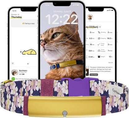 Health Tracker for Cats - Smart Cat Collar with Safety Breakaway Buckle for Indoor Cats, Wellness Alerts, Real-time Monitoring (Kimono (Sakura -Night-),M)
