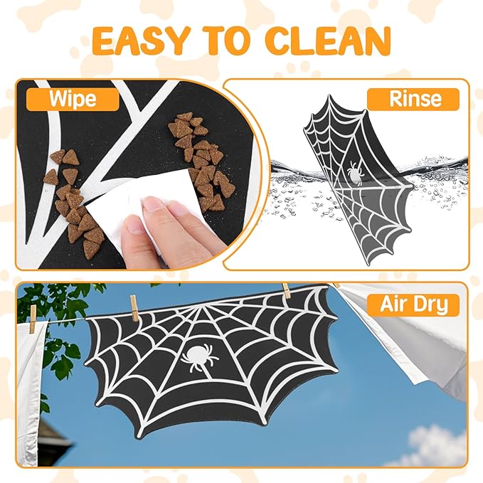 Dog Cat Food & Water Mat, Spider Web Pet Feeding Mat for Floor Non-Slip Waterproof, Super Absorbent Quick Dry Placemat Pet Food Bowl Mat, Halloween Decor, Pets Accessories Indoor (16 * 24 in)