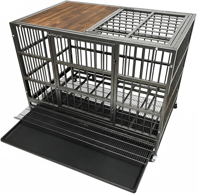 BOLDBONE 42" Furniture Dog Crate for Large Dogs, Heavy Duty Dog Kennel Indoor with Removable Crate Trays, Wheels and Stylish Wooden Top, Extra Large XL XXL Dog Cage