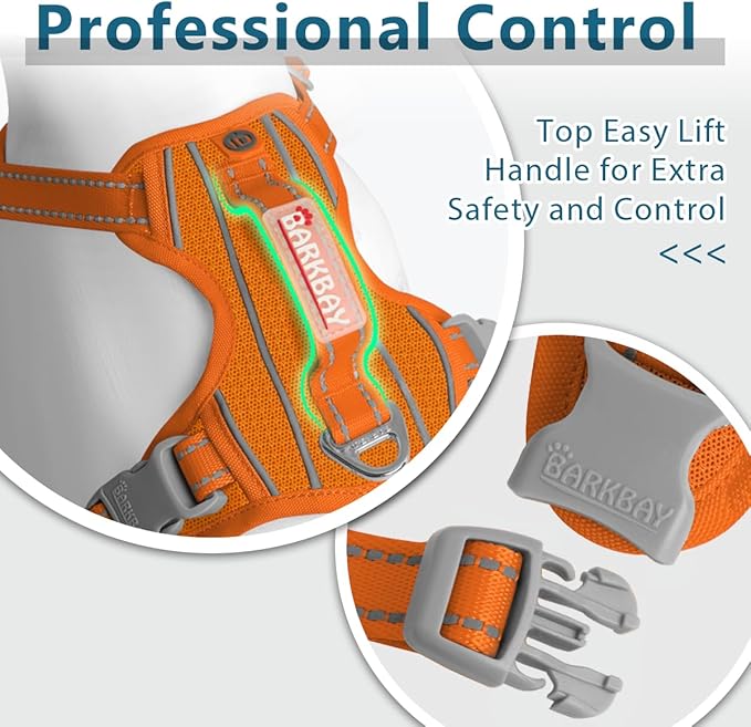 BARKBAY Dog Harness No Pull with ID Tag Pocket - Heavy Duty, Reflective, Easy Control for Large Dogs(Orange,XS)