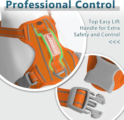 BARKBAY Dog Harness No Pull with ID Tag Pocket - Heavy Duty, Reflective, Easy Control for Large Dogs(Orange,S)