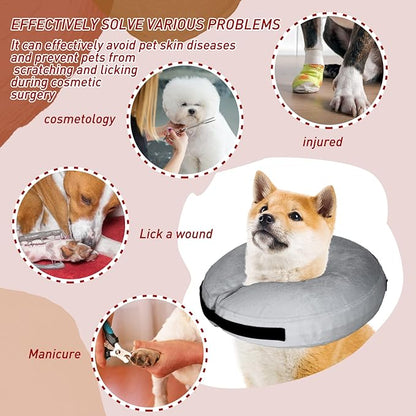 Inflatable Dog Cone Collar-Soft Protective Cone for Dogs After Surgery,Dog Donut Collar for Large Medium Small Dogs and Cats (Grey,Large)