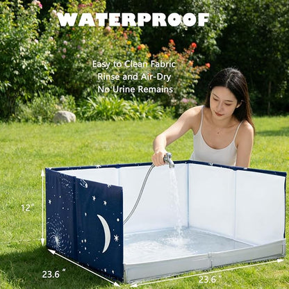 Dog Litter Box with High Walls,Pee Pad Holder Tray for Indoor Dog Potty,No Assembly,No Spill,Waterproof,Easy to Clean,Portable for Travel (Blue Star, S-23.6''Lx23.6''Wx12''H)