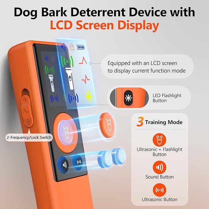 Ultrasonic Dog Bark Deterrent Device, Anti-Barking Control Device with LCD Screen & 3 Modes, Dog Training Tools to Stop Bad Behaviors, Safe Trainer Up to 35ft for Indoor Outdoor Use-02